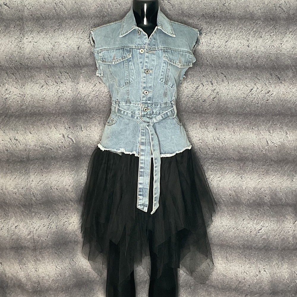 Denim Vest with Black Tulle Skirt